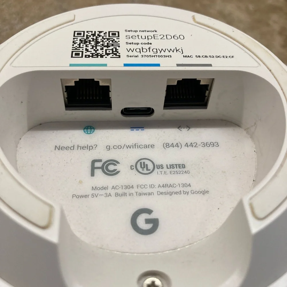 OEM White Google Wi-Fi Whole Home Wireless Router AC-1304 Powers On
